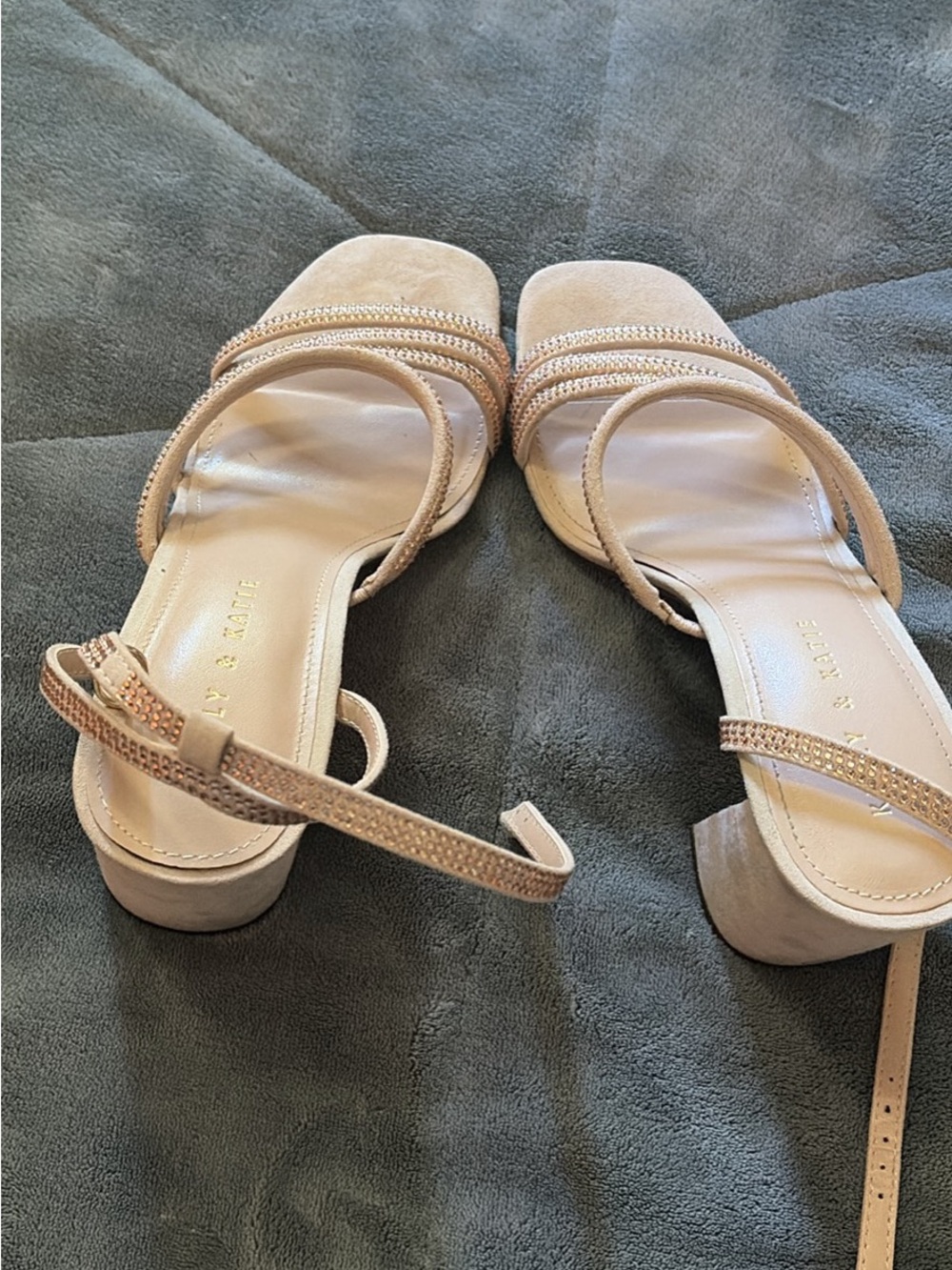 Blush Nude Rhinestone Strappy Block Heel Sandals